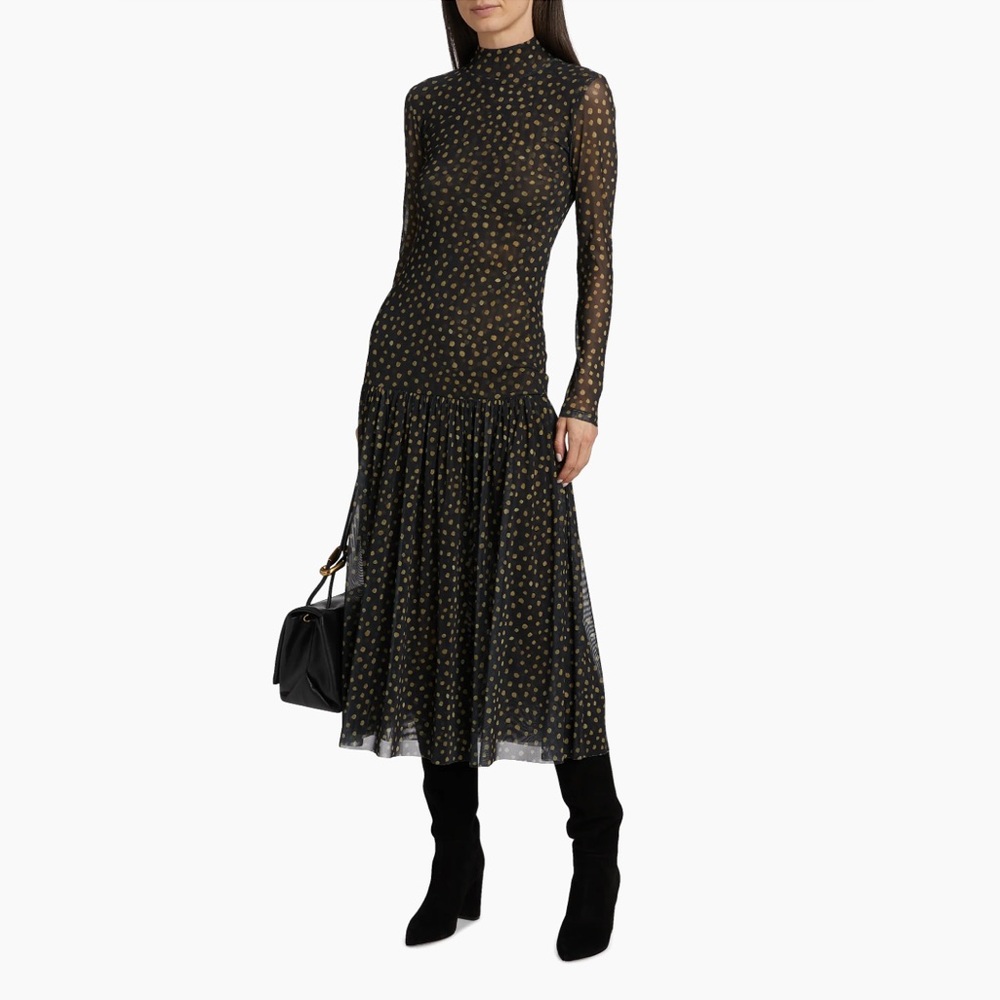Misa Los Angeles Leylani Polka Dot Semi-Sheer Midi-Dress